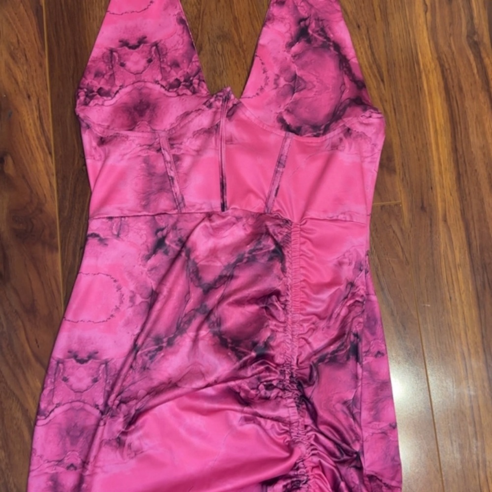 SHEIN Pink Satin Chemise with Ruched Detail